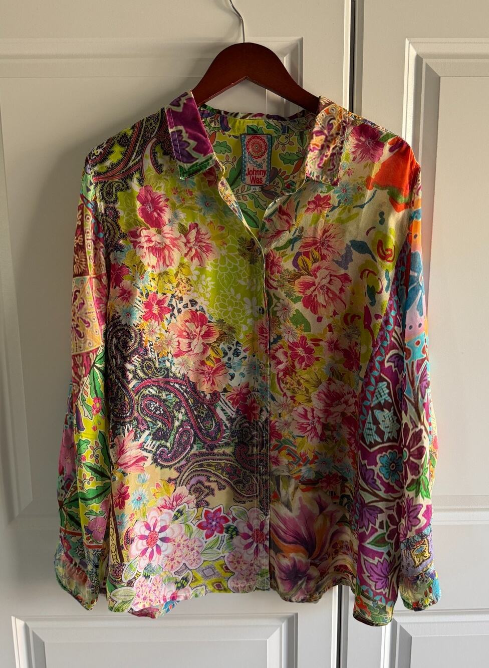 Johnny Was Milla Floral Paisley Cupra Rayon Long Sleeve Button Shirt Boho XL